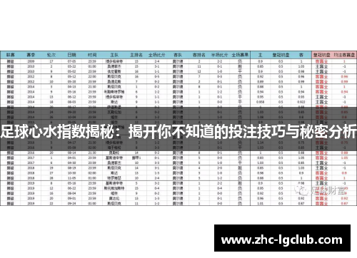 足球心水指数揭秘：揭开你不知道的投注技巧与秘密分析