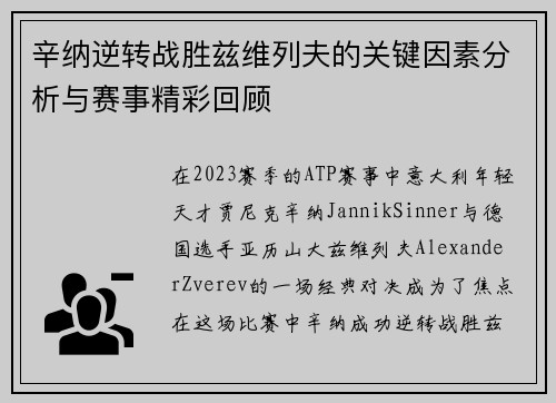 辛纳逆转战胜兹维列夫的关键因素分析与赛事精彩回顾